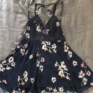Navy blue floral backless dress